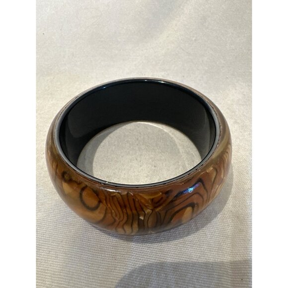 Brown & Black Retro Chunky Resin Bangle Bracelet With Marbled Design Boho Artsy - Picture 3 of 4